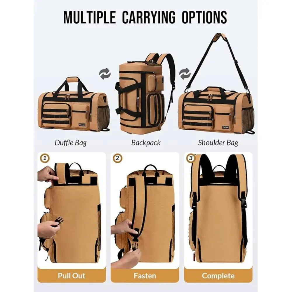 3-in-1 39L Sports Travel Duffel Bag, Gym Bag, Weekender Overnight Backpack-Brown